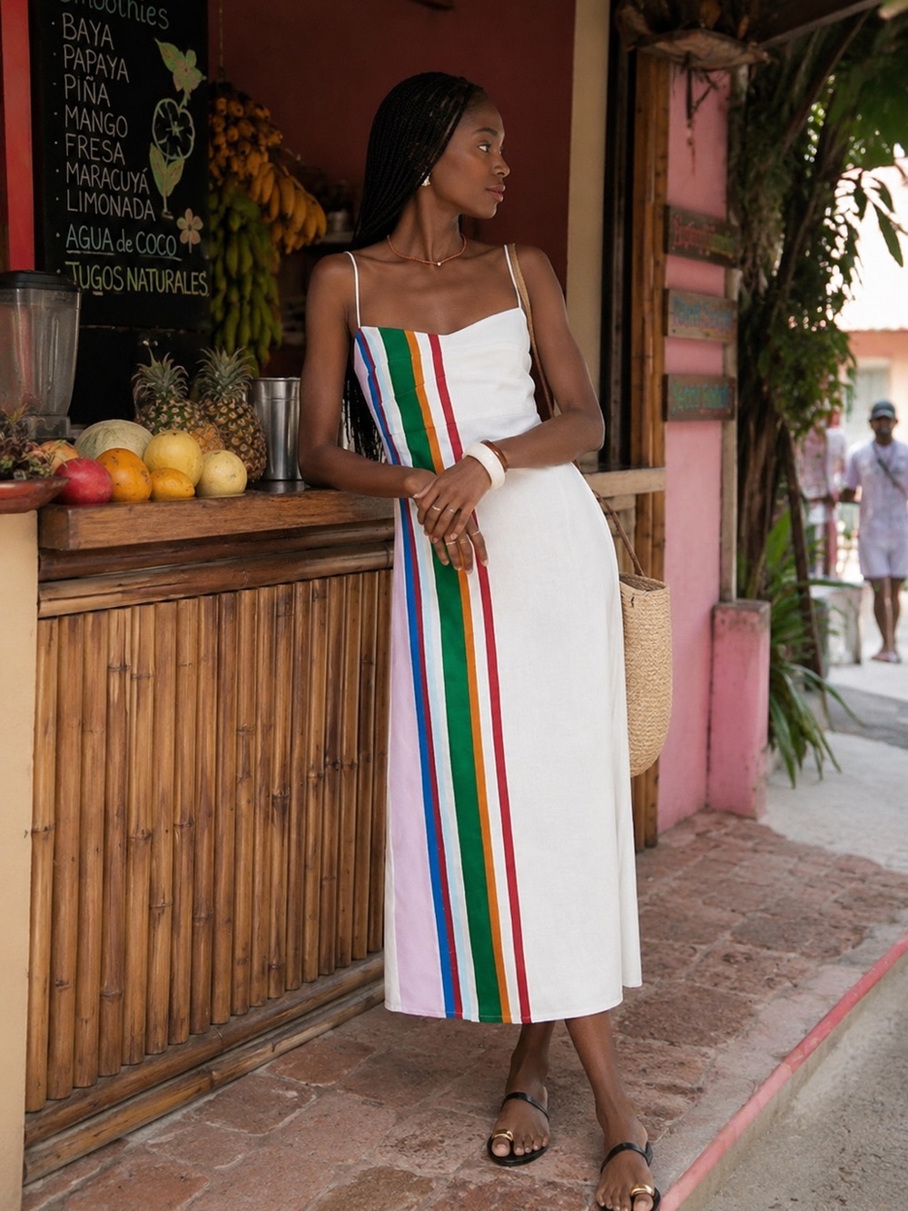 Cala de la Cruz Paloma Dress Striped Color-Block Linen Maxi